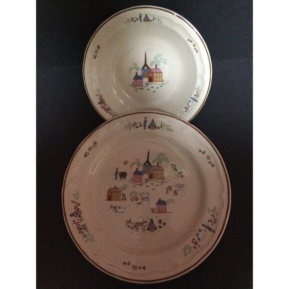 Vintage 80s Newcor Serving Plate Bowl Set Country Farmhouse Design Cottagecore - Picture 1 of 9